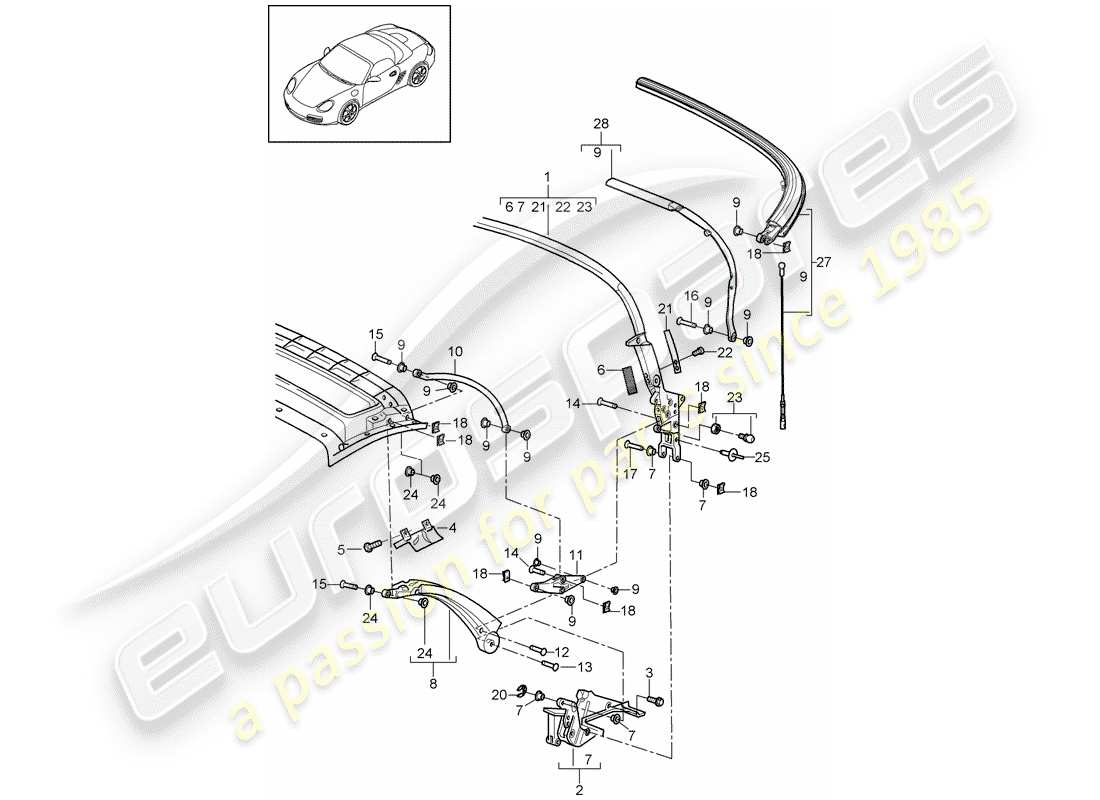porsche 2011 (987 boxster) top frame individual parts parts diagram