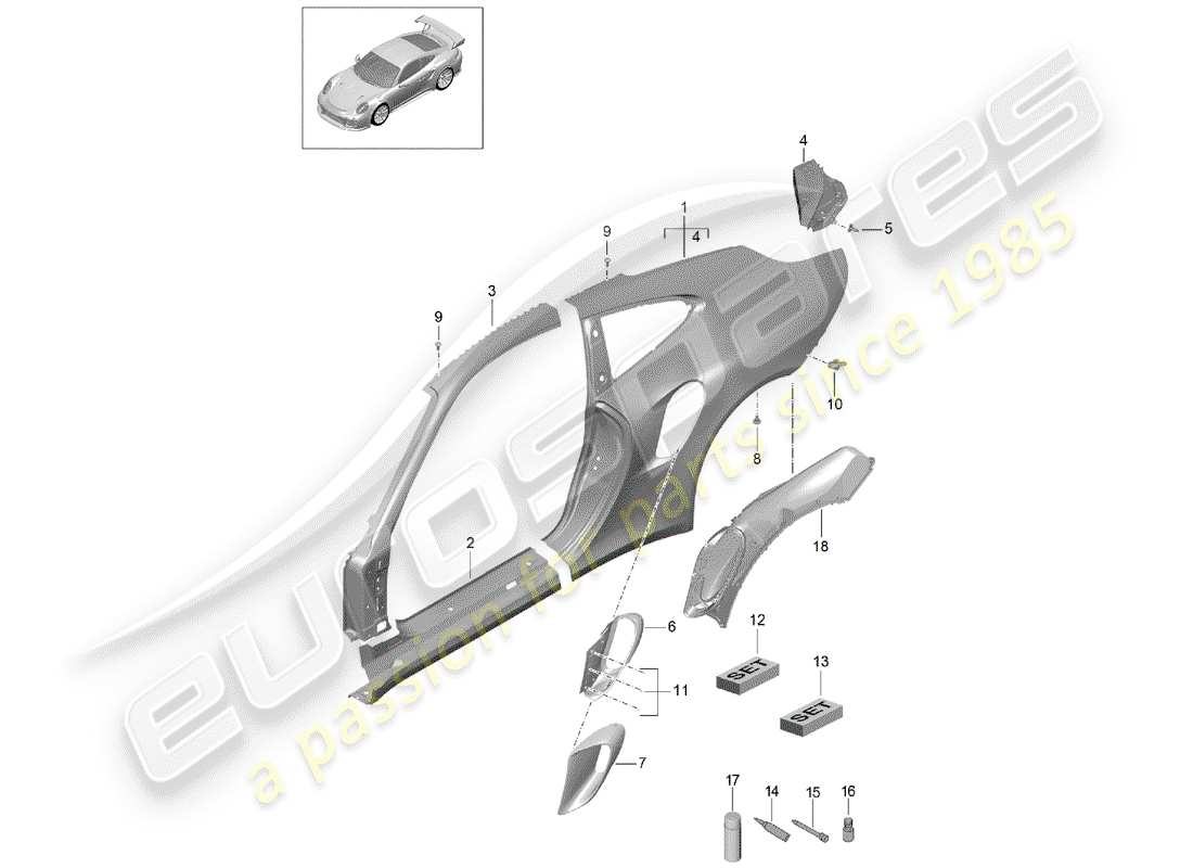 porsche 2015 (991-1 turbo) side part outer part diagram
