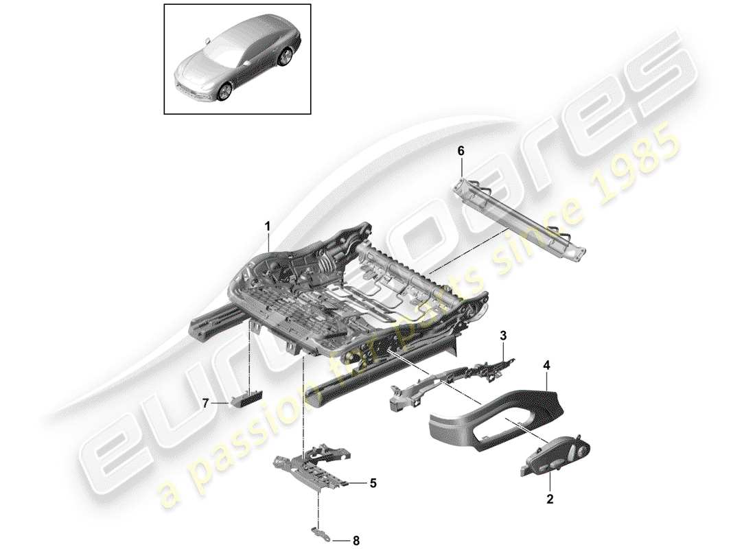 porsche panamera 971 (2017) seat frame parts diagram