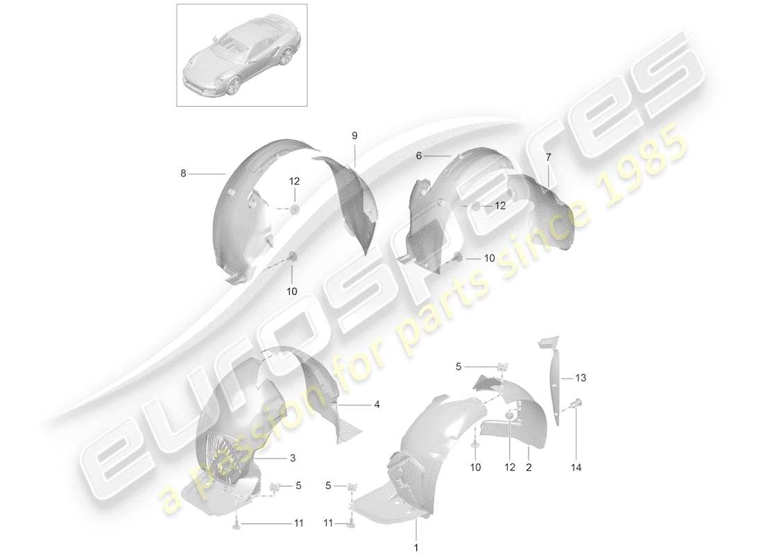 porsche 2015 (991-1 turbo) wheel housing liner trims d - mj 2017>> part diagram