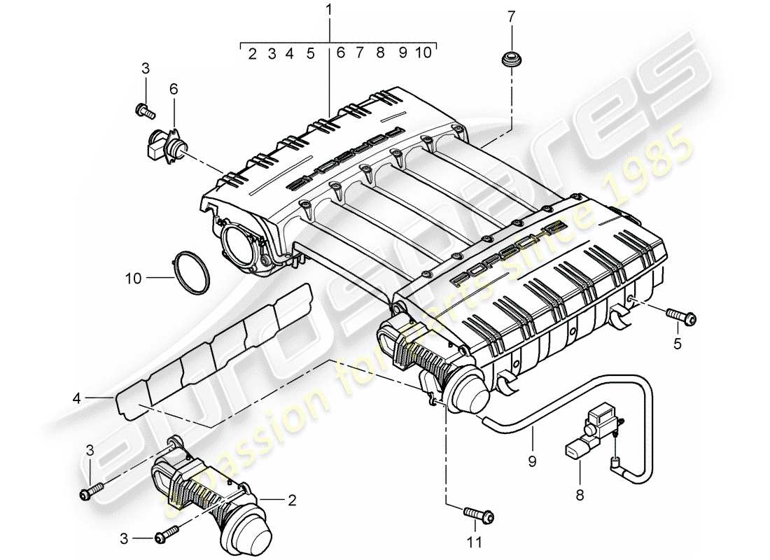 porsche 2008 (cayenne e1 9pa) intake manifold part diagram