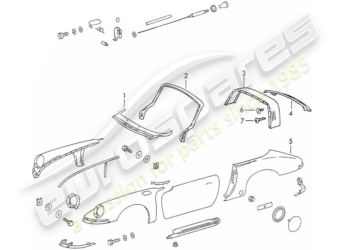 porsche 1973 (911) exterior panelling part diagram