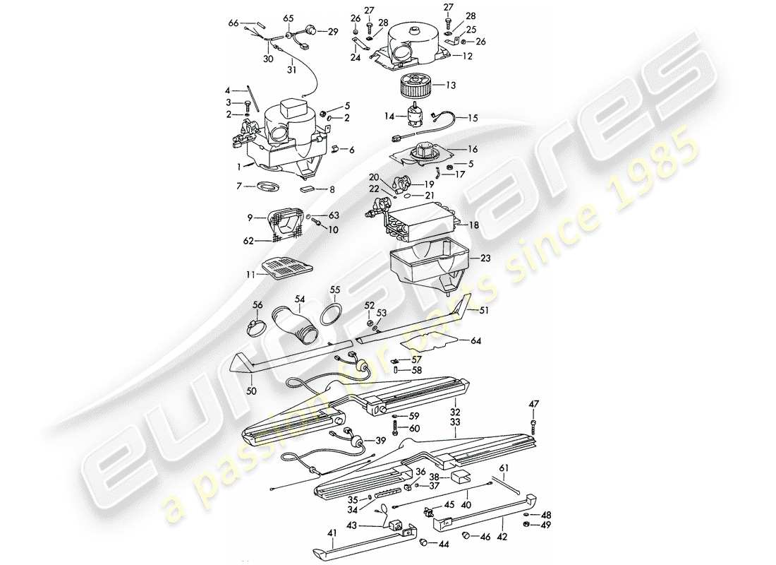 porsche 911 (1973) air conditioner - evaporator housing - complete - with: - air duct - not for: - (usa) parts diagram
