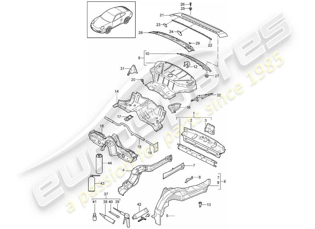 porsche 2010 (997-2) rear end parts diagram