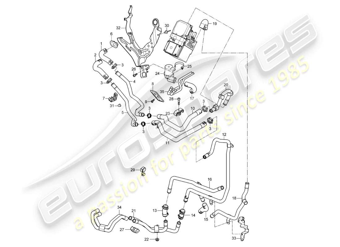 porsche 2010 (cayenne e1 9pa) heater supply pipe return line for diesel parts diagram