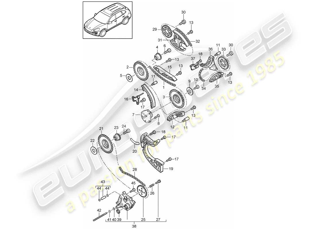 porsche 2014 (cayenne e2 92a) engine control timing chain w/ tension rail part diagram