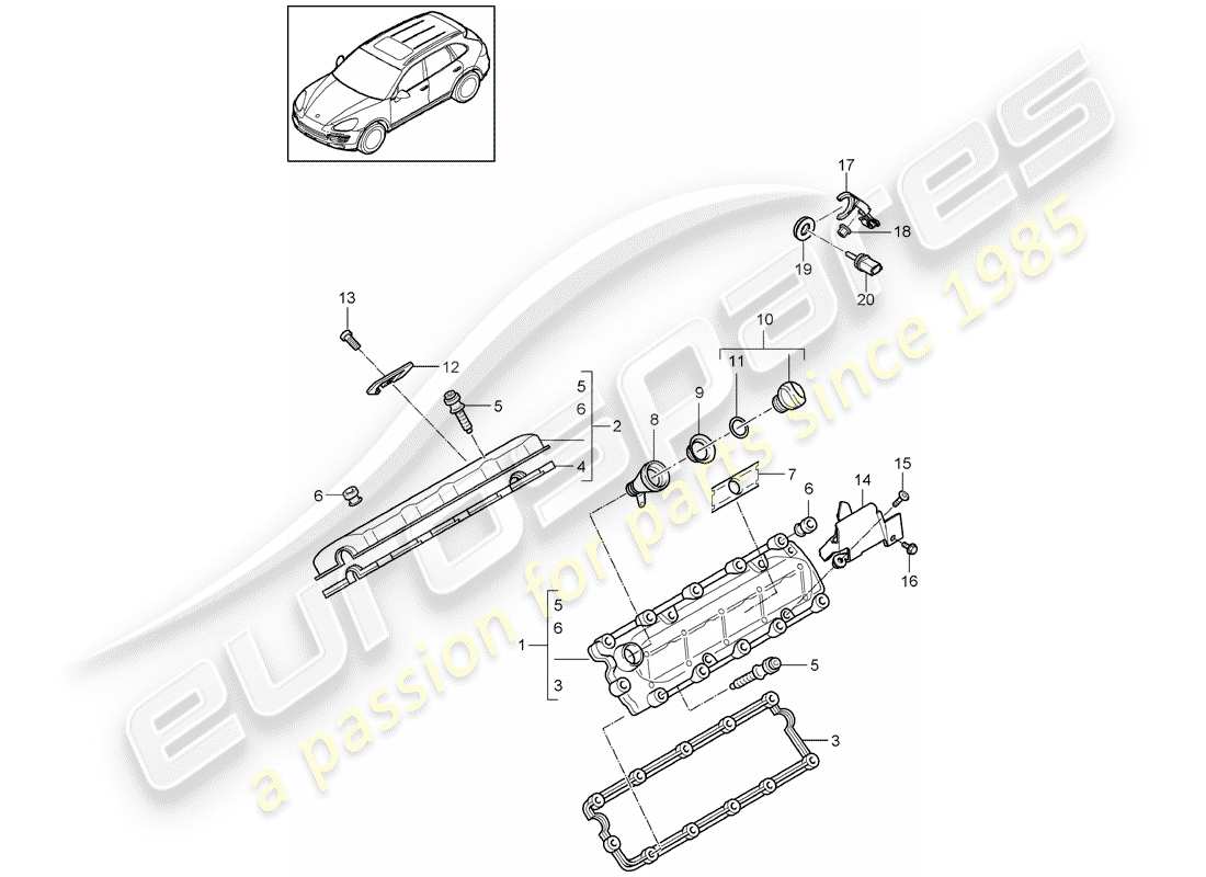 porsche cayenne e2 (2016) valve cover parts diagram