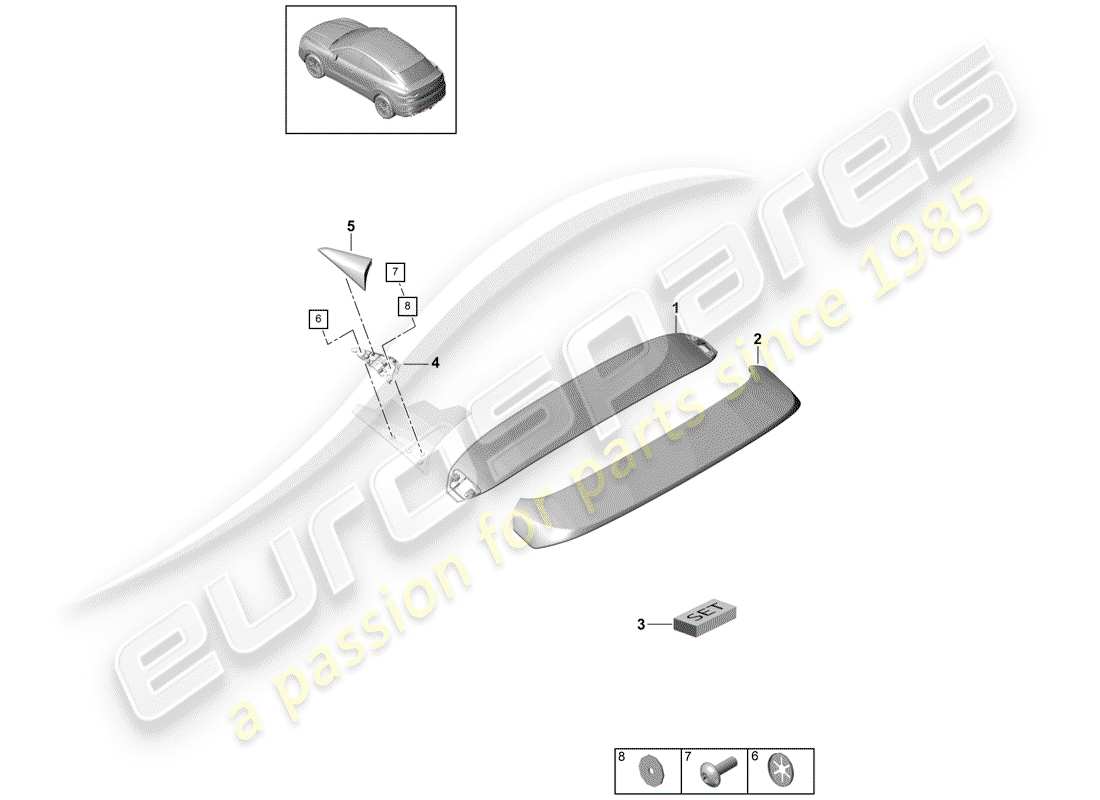 porsche 2018 (cayenne e3 9ya/9yb) roof edge spoiler coupe parts diagram