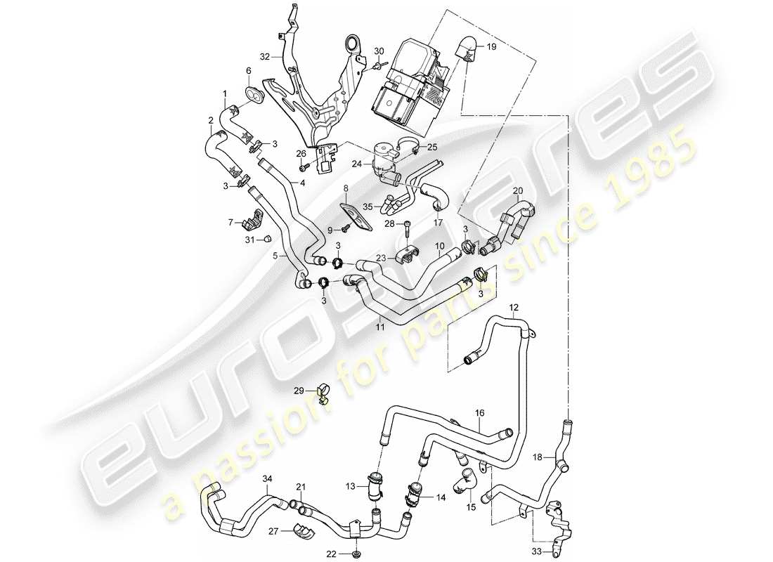 porsche 2009 (cayenne e1 9pa) heater supply pipe return line for diesel parts diagram