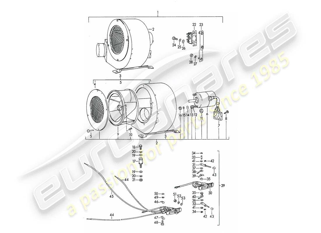 porsche 1961 (356b/356c) radial blower - additional blower - for service installation part diagram