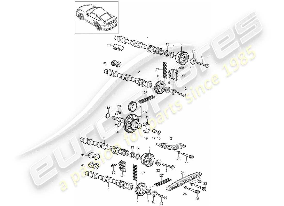 porsche 2008 (997-1 gt3) valve control parts diagram