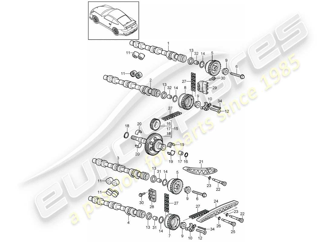 porsche 2008 (997-1 gt3) valve control parts diagram