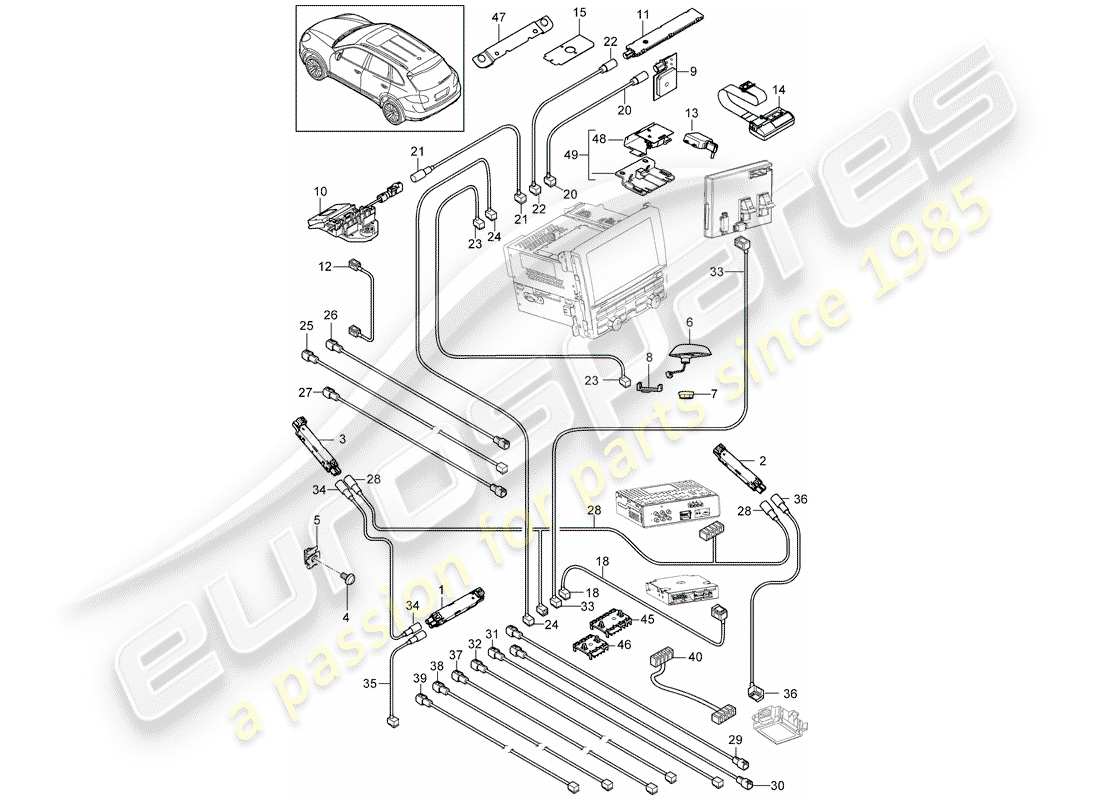 porsche 2014 (cayenne e2 92a) aerial amplifier aerial connecting line d - mj 2017>> part diagram
