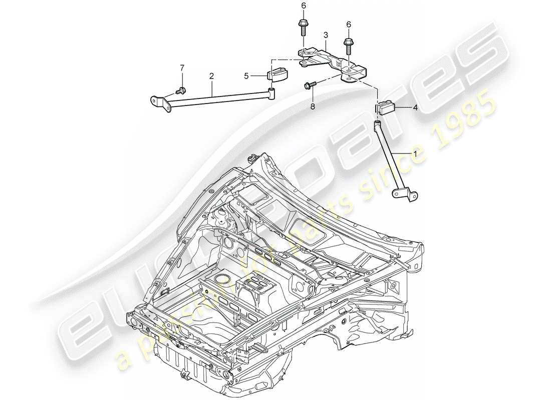 porsche 2008 (997-1) dome strut parts diagram