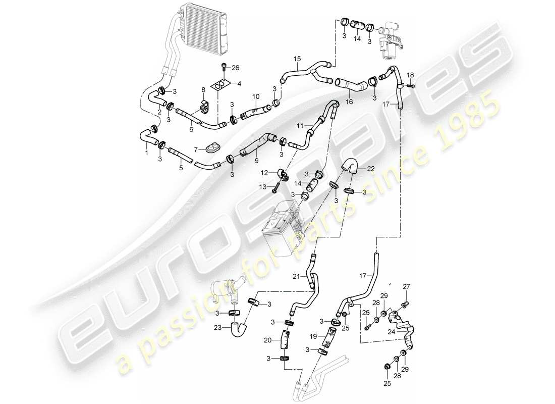 porsche cayenne (2004) air con./heating/aux. heater parts diagram