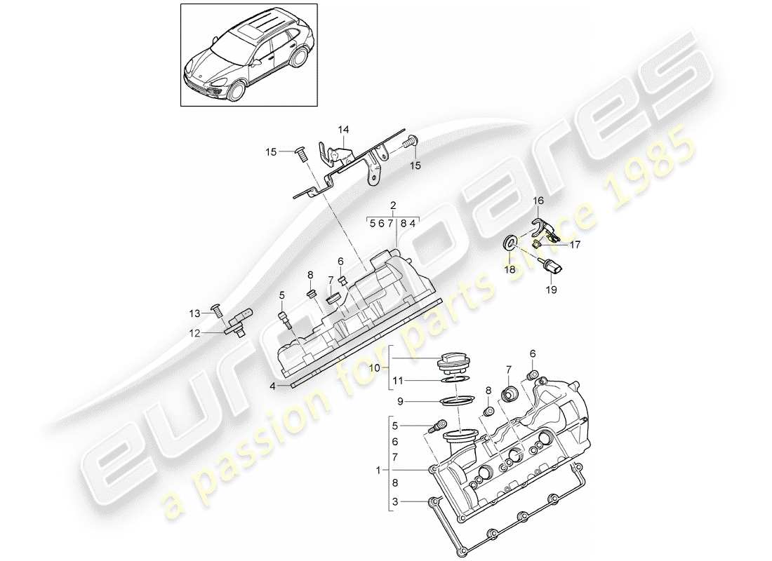 porsche cayenne e2 (2018) valve cover parts diagram