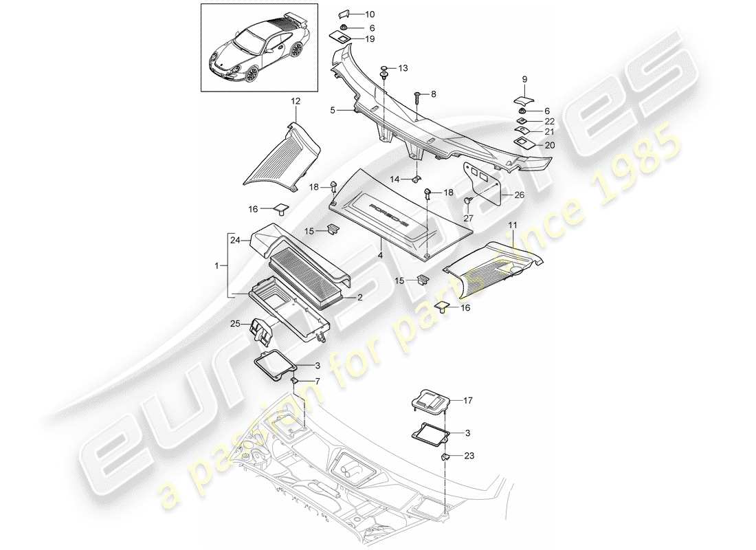 porsche 2007 (997-1 gt3) particulate filter parts diagram