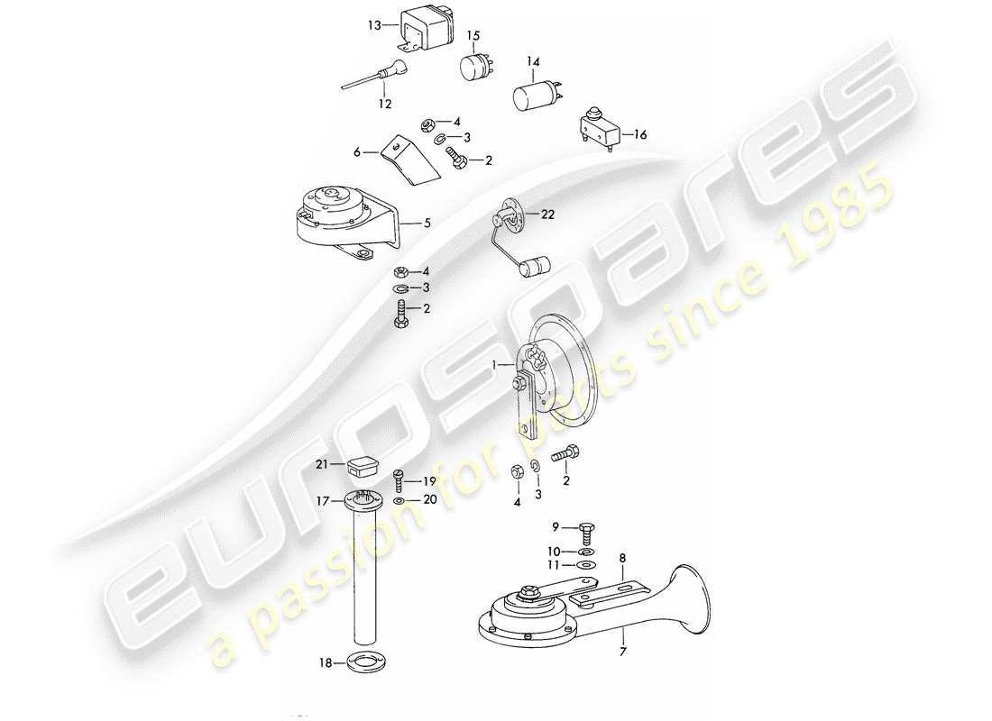 porsche 1970 (911) horn - relay parts diagram