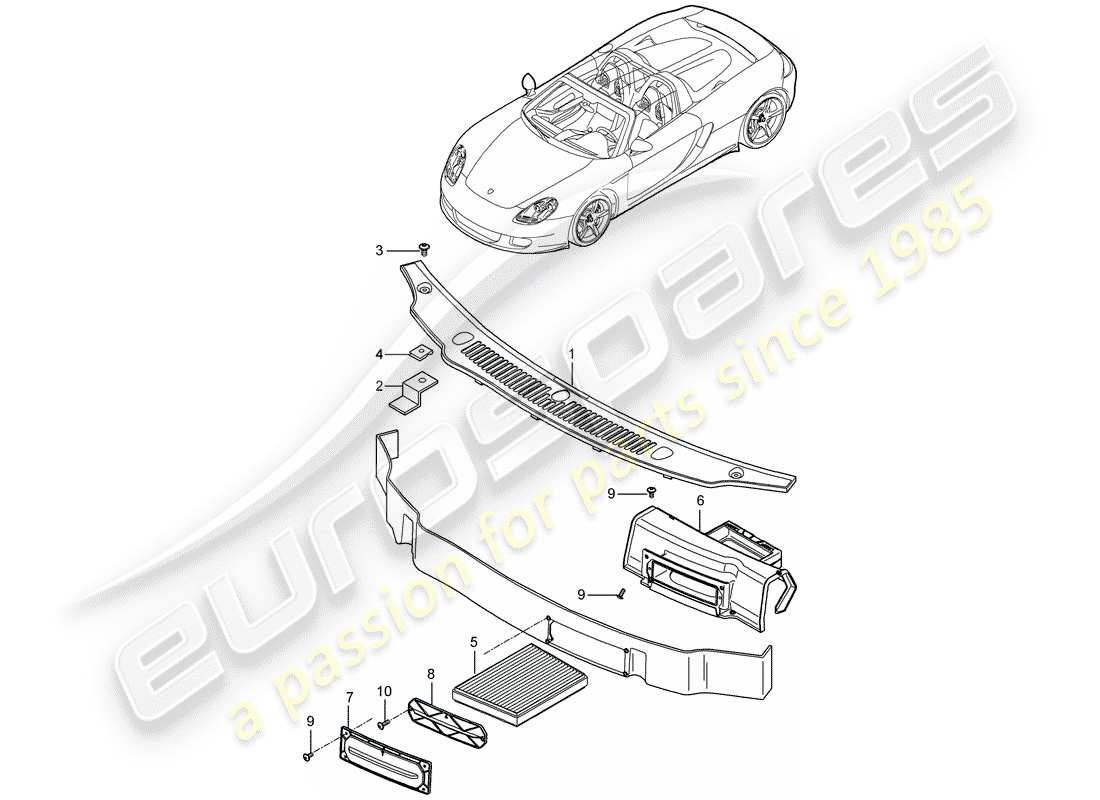 porsche 2004 (carrera gt) cover - water box - particulate filter parts diagram