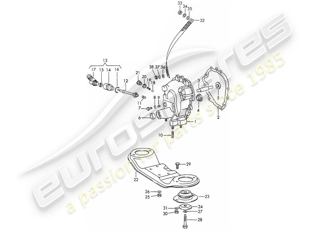 porsche 1970 (911) transmission cover - transmission suspension - sportomatic - typ 925 - d - mj 1972>> parts diagram