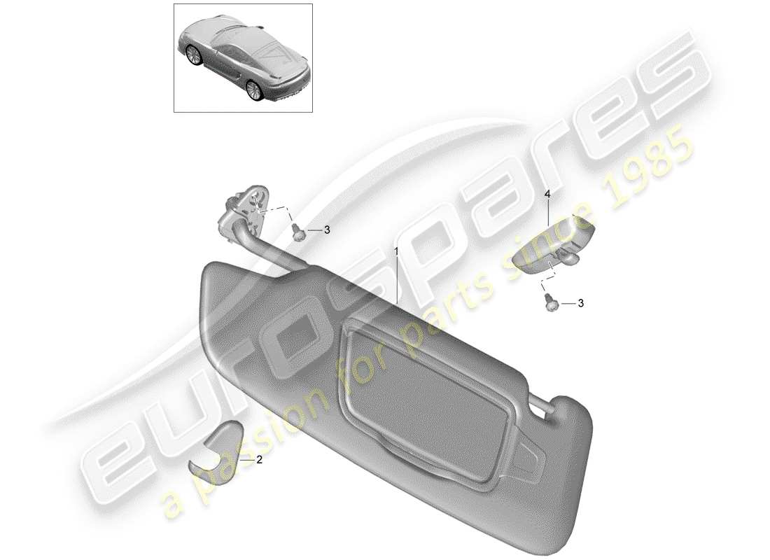 porsche 2016 (981 cayman gt4) sun vizors part diagram
