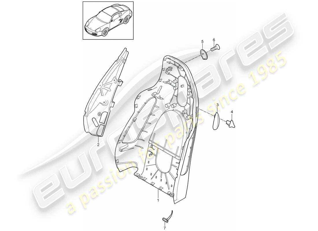 porsche 2012 (987 cayman) backrest shell sports seat part diagram