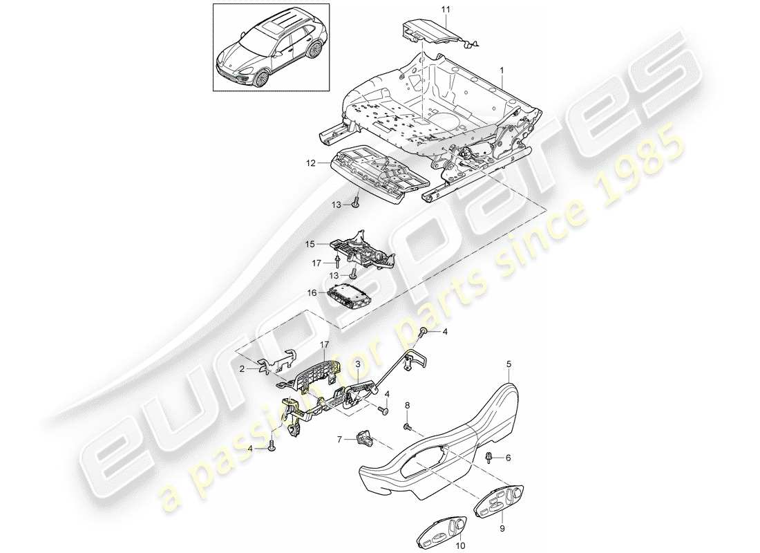 porsche cayenne e2 (2017) seat frame parts diagram
