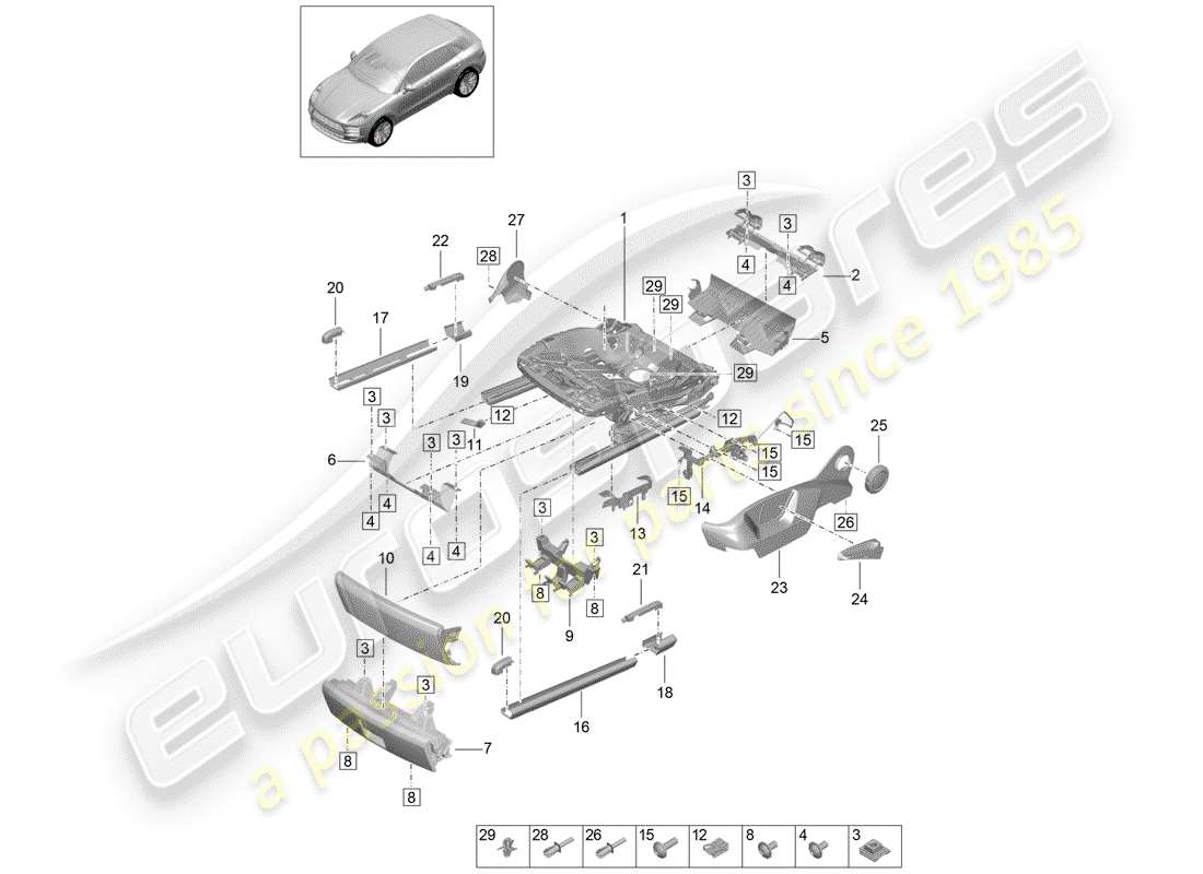 porsche 2020 (macan) frame for seat accessories sundry standard seat parts diagram
