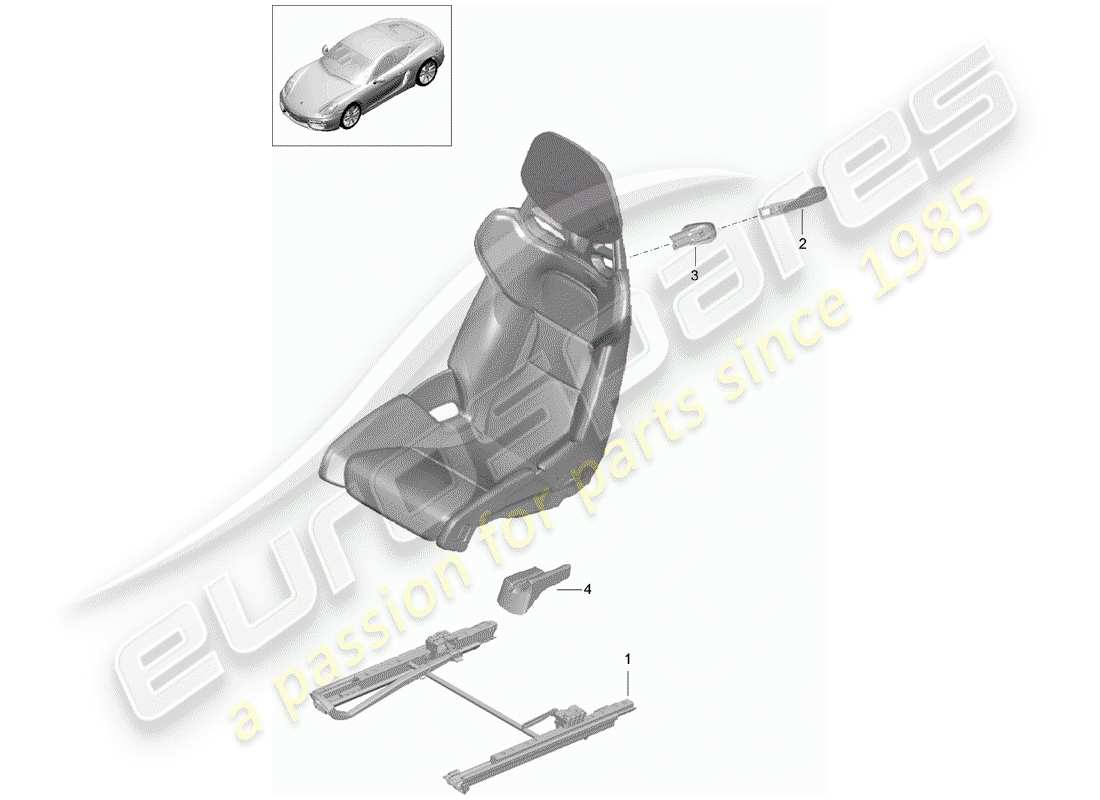 porsche 2014 (981 cayman) bucket seat for vehicle with fold-down seat backrest (complete) no longer available part diagram