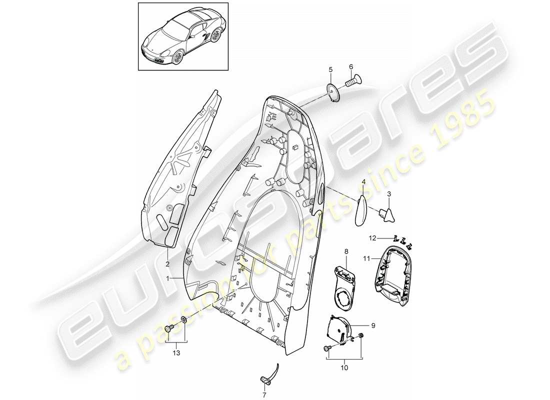 porsche 2009 (987 cayman) backrest shell standard seat comfort seat accessories part diagram