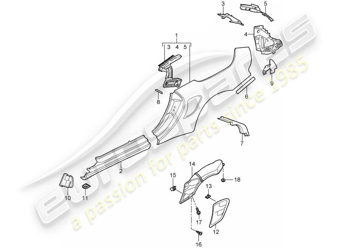 porsche 2009 997-2 turbo / gt2 side panel parts diagram