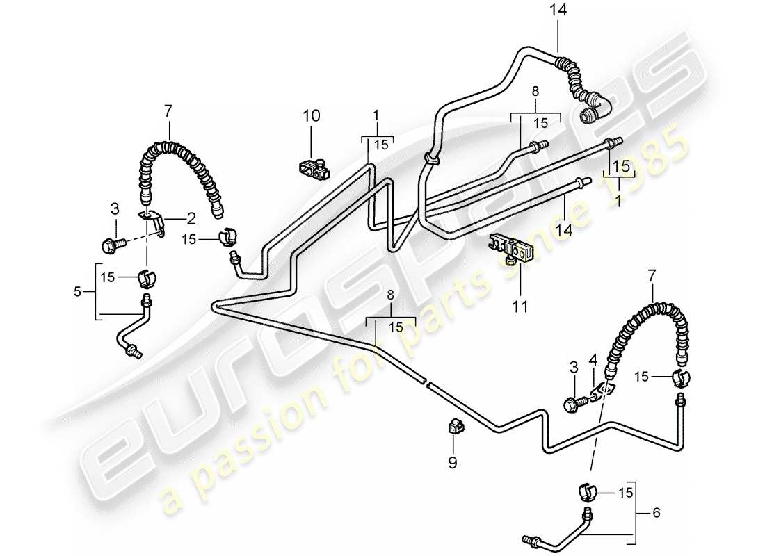 porsche 2007 (987 cayman) brake line underbody rear axle vacuum line part diagram