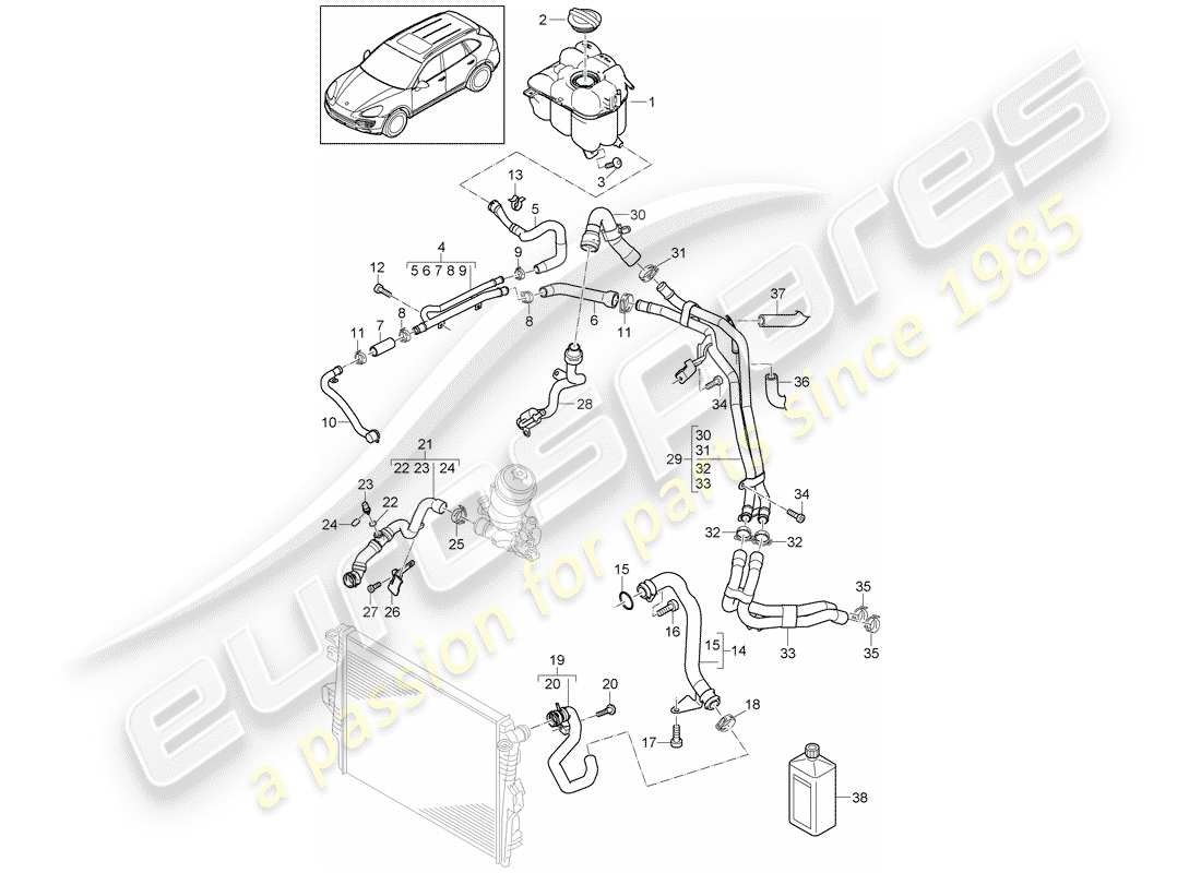 porsche 2017 (cayenne e2 92a) coolant cooling system 4 fluid reservoir d - mj 2012>> part diagram
