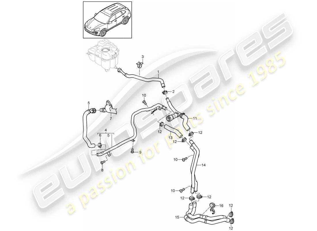 porsche 2015 (cayenne e2 92a) coolant cooling system 4 part diagram