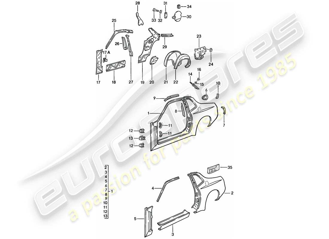 porsche 1982 (944) side panel parts diagram