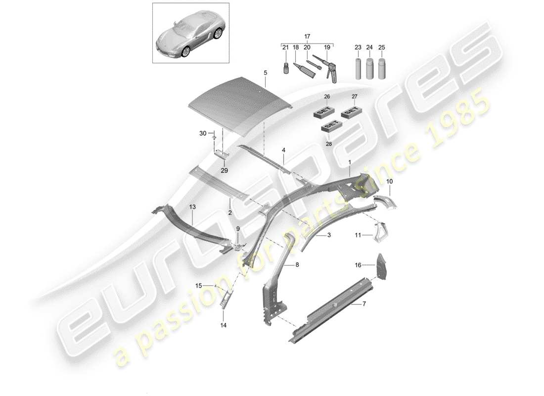 porsche 2014 (981 cayman) roof scuttle part diagram