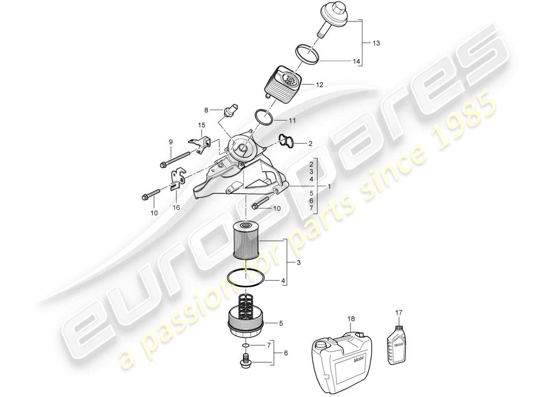 porsche 2010 (cayenne e1 9pa) oil filter console oil cooler parts diagram
