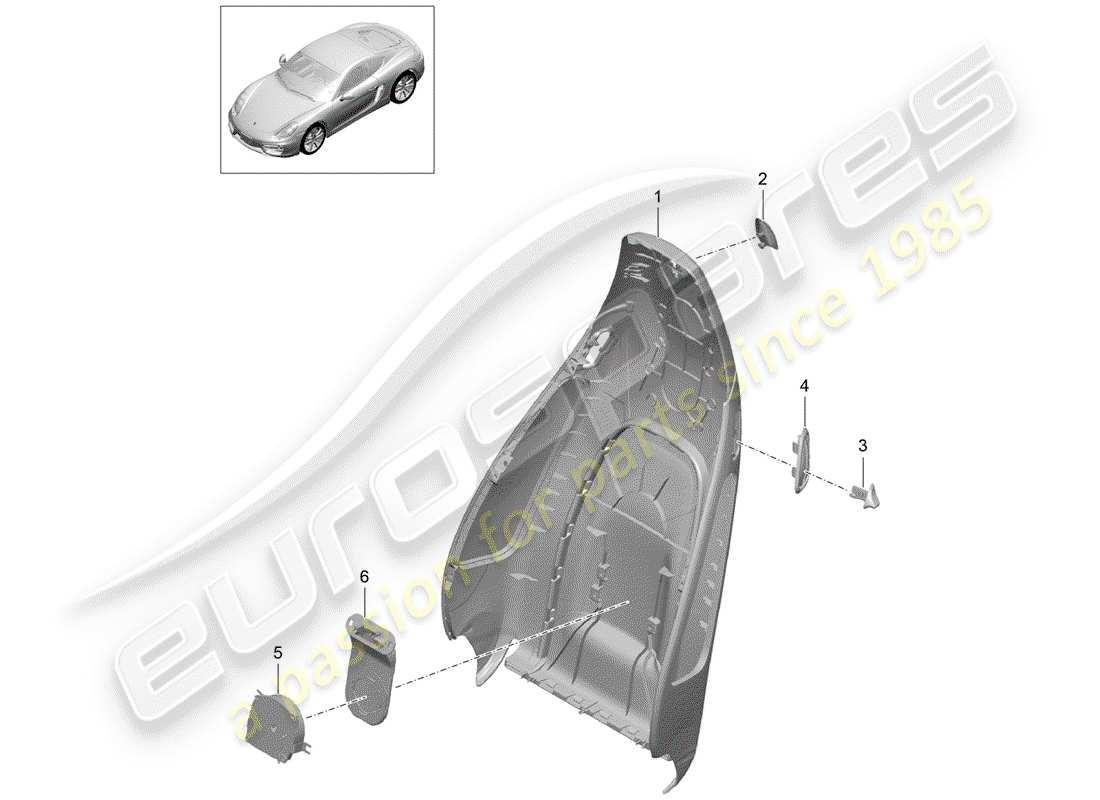 porsche 2014 (981 cayman) backrest shell sports seat accessories part diagram