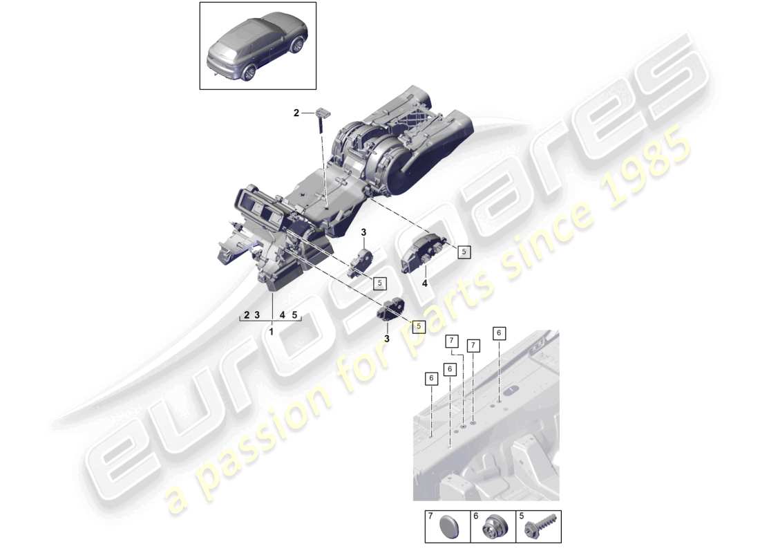 porsche 2020 (cayenne e3 9ya/9yb) air cond. system/ heating rear 4-zone climatronic, boost part diagram