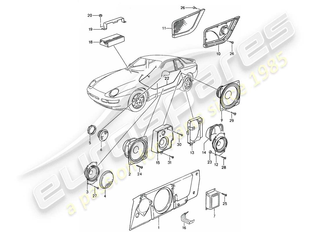porsche 1992 (968) loudspeaker - sound system - amplifier - d - mj 1994>> part diagram