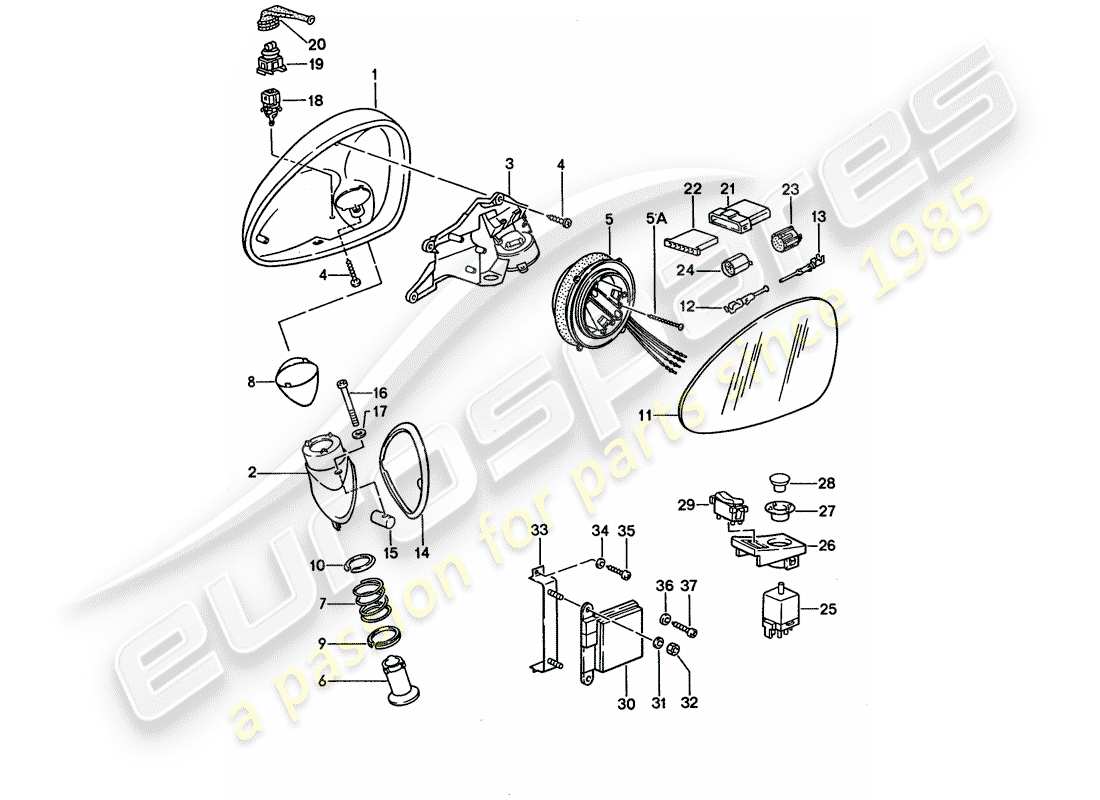 porsche 1993 (928) rear view mirror parts diagram