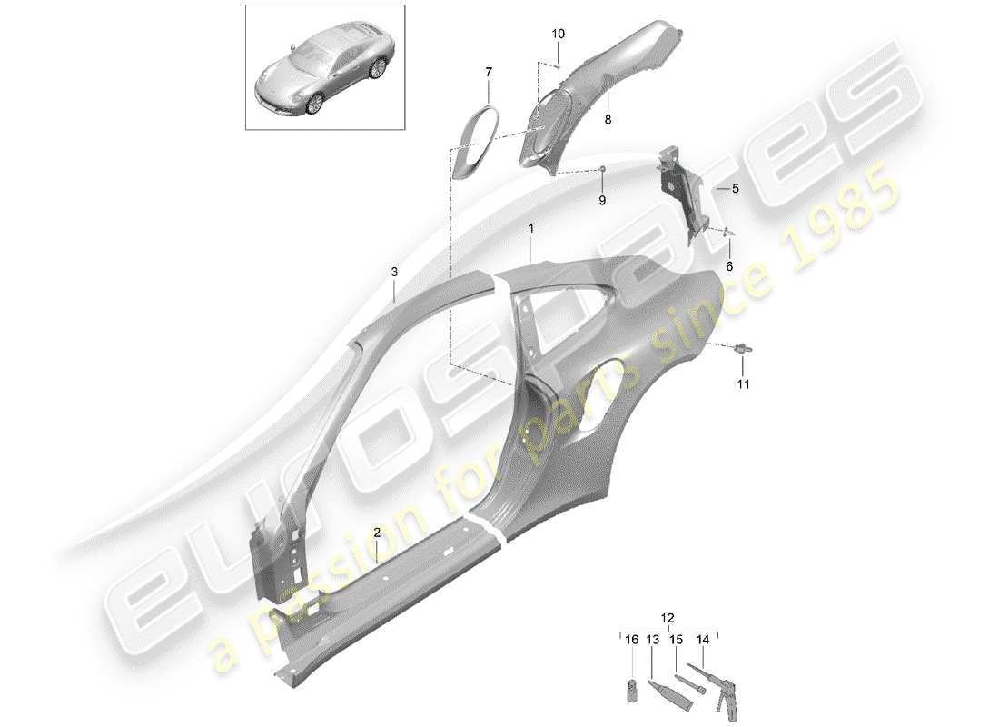 porsche 2014 (991-1 turbo) side part outer part diagram