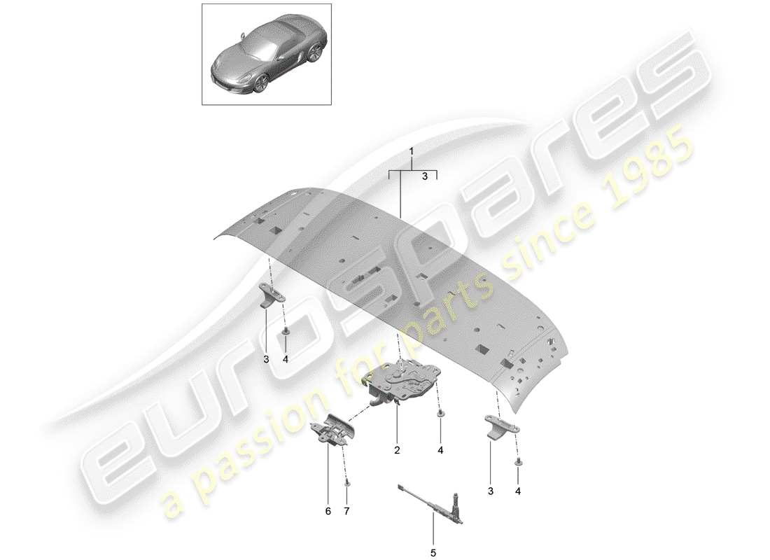 porsche 2012 (981 boxster) top frame front roof frame catch parts diagram