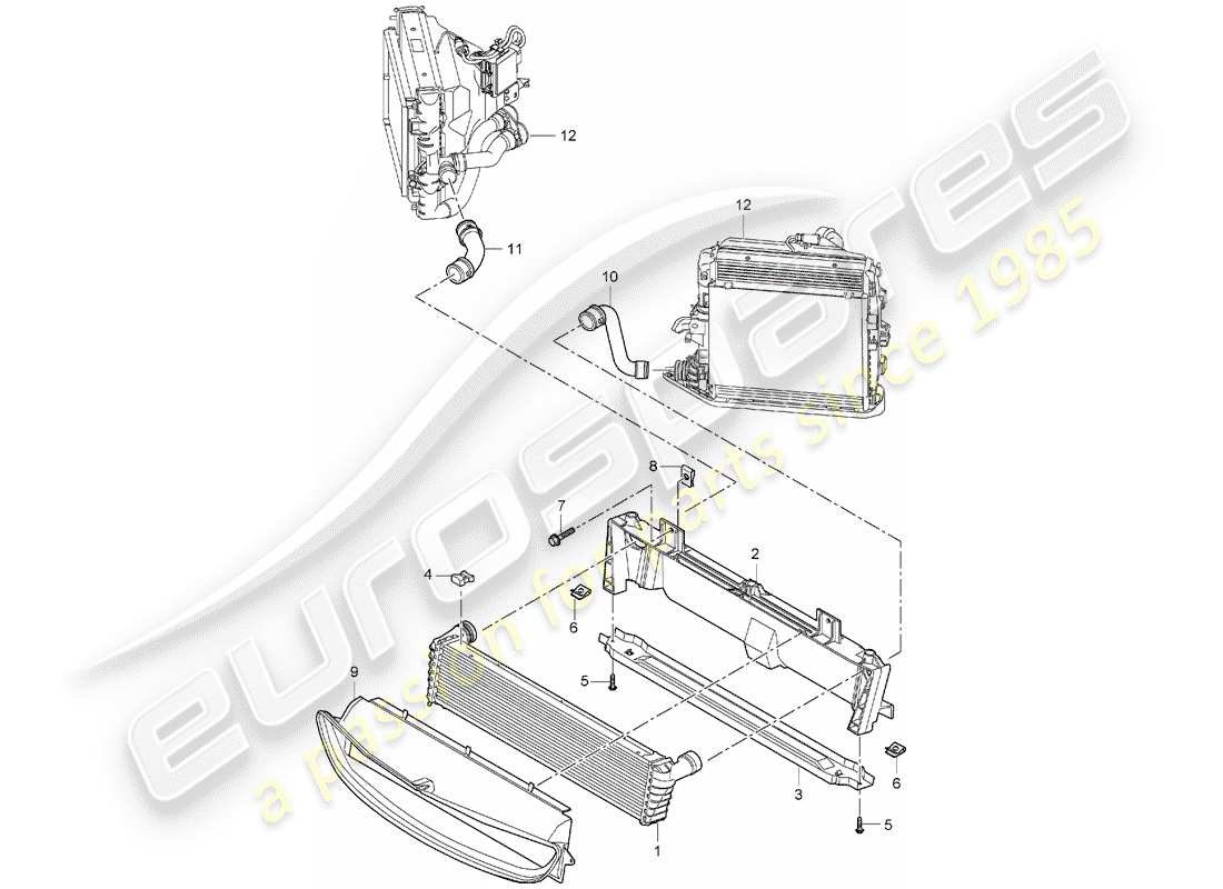 porsche 2008 (987 boxster) cooler for coolant center parts diagram