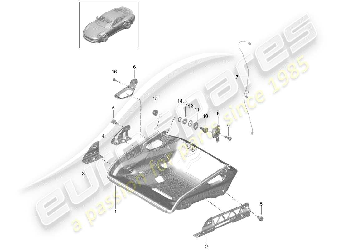 porsche 2016 (991-1 turbo) bucket seat folding seat frame accessories part diagram