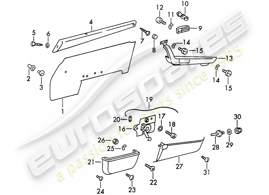porsche 1967 (911/912) interior equipment - doors - d - mj 1969>> parts diagram