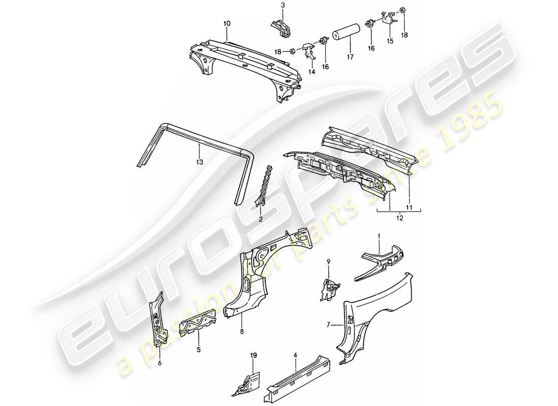 porsche 1992 (968) side panel - windshield frame - end plate part diagram