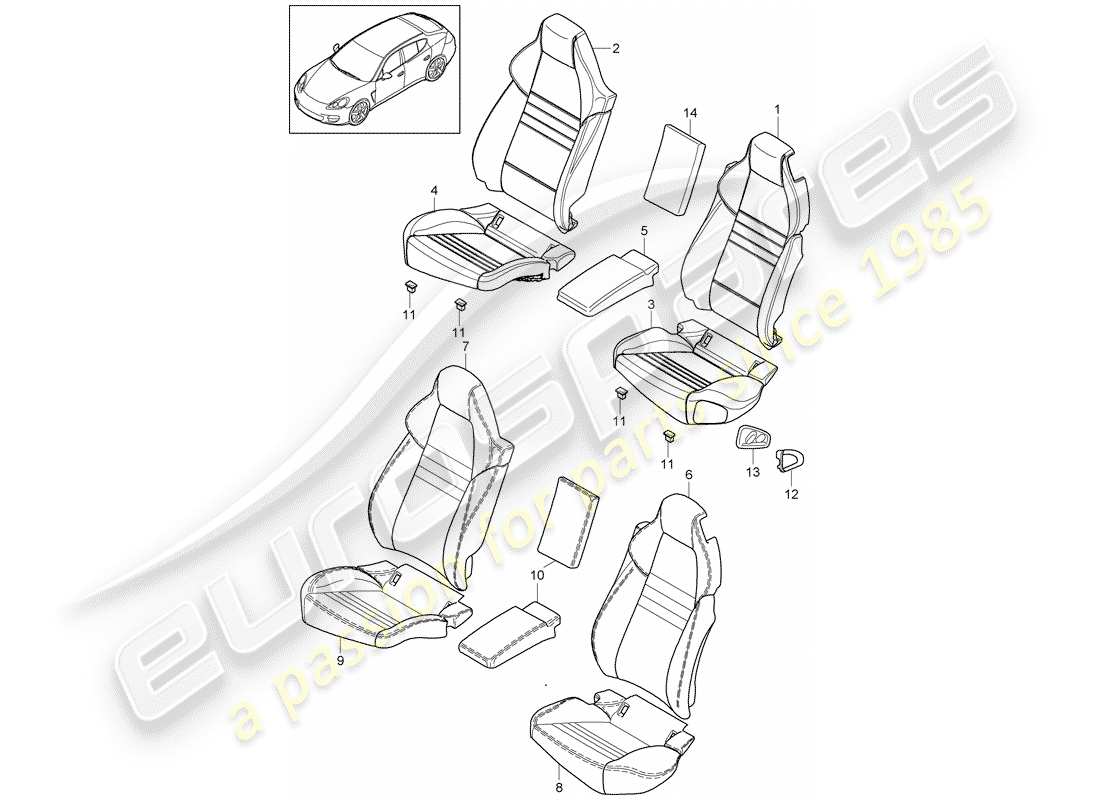 porsche 2013 (panamera 970) seat and backrest cover premium foam part sports seat part diagram