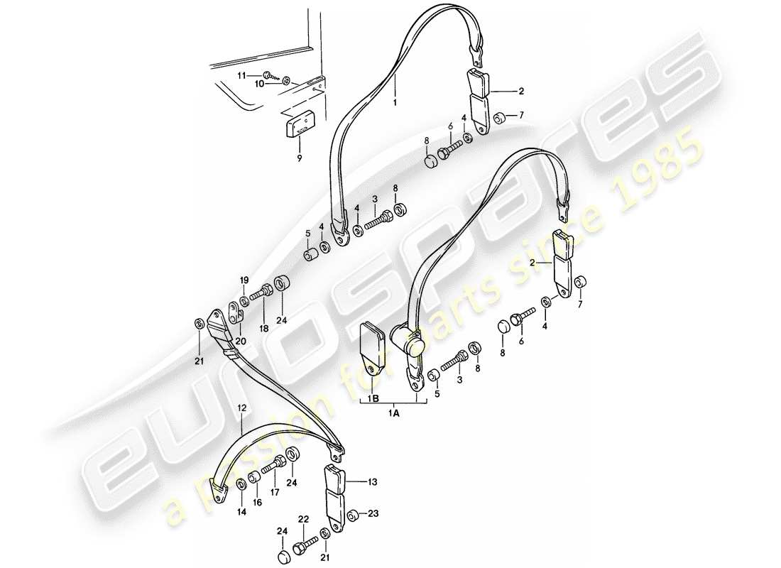 porsche 1982 (944) seat belt parts diagram