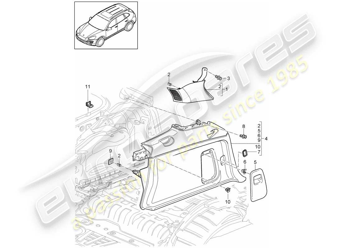 porsche 2016 (cayenne e2 92a) trim side for luggage compartment d-pillar d >>- mj 2014 part diagram